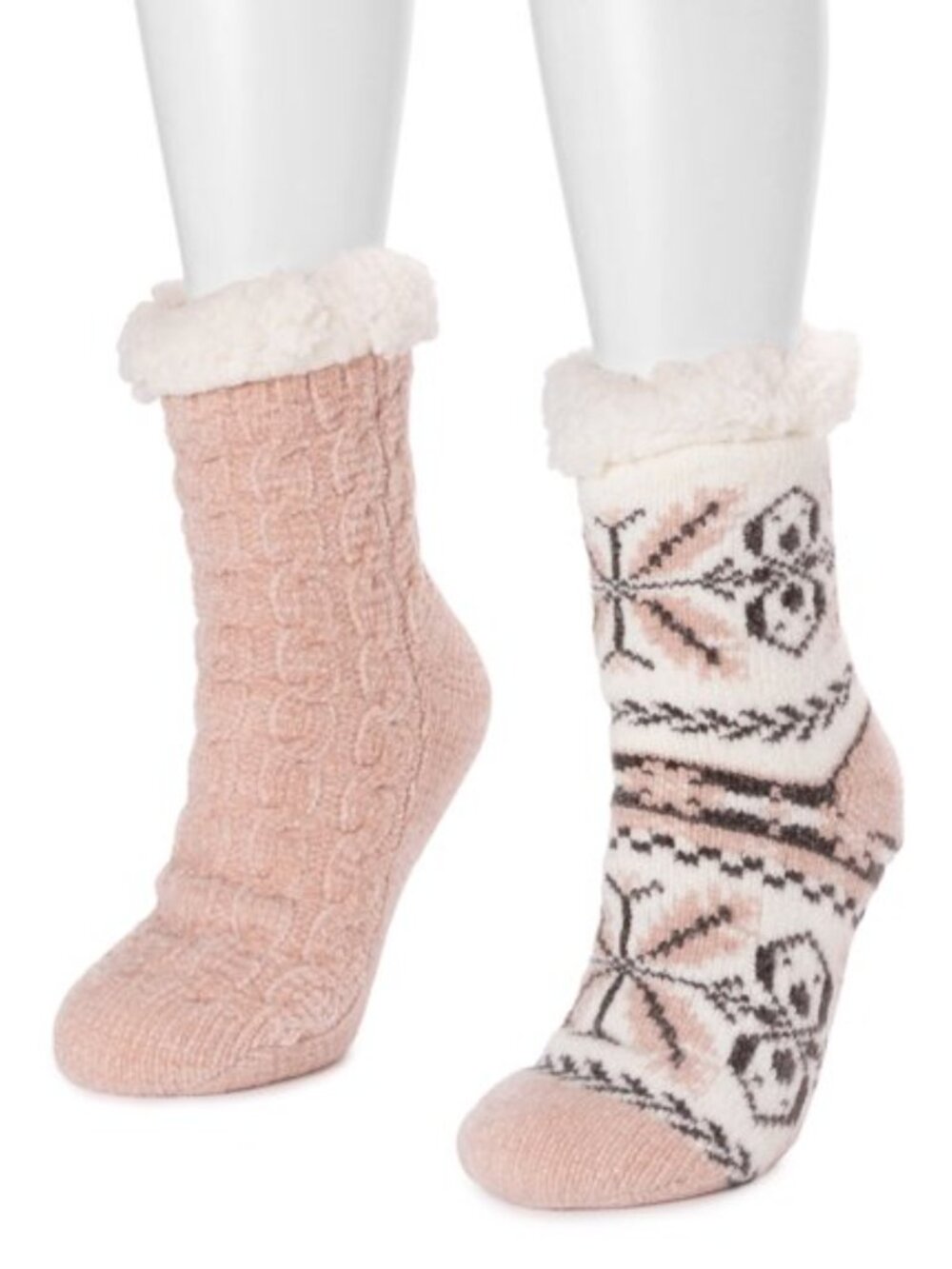 MUK LUKS Women's Chenille Cabin Socks Light Pink Nordic and Solid